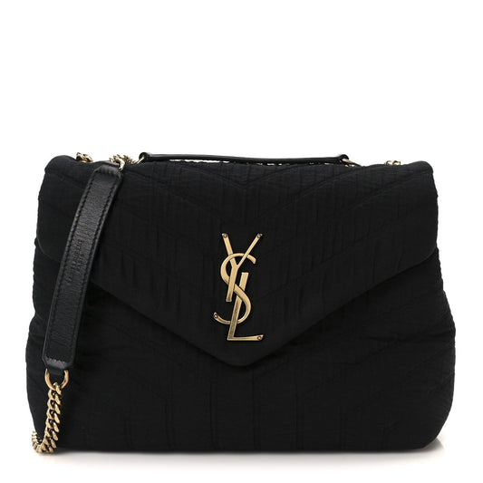 Fabric Y Quilted Monogram Small Loulou Chain Satchel Black