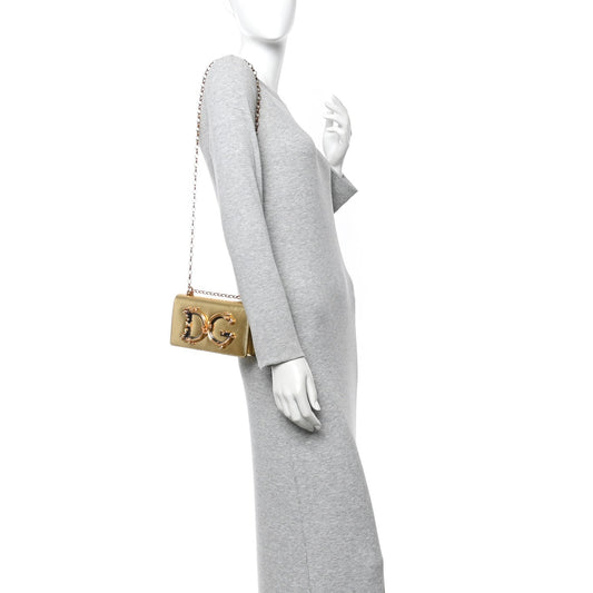 Metallic Calfskin DG Girls Shoulder Bag Gold
