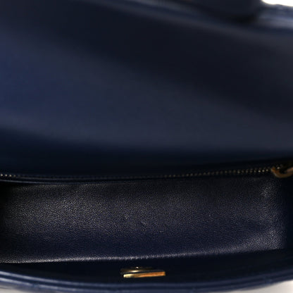 Lambskin Quilted Mini Pearl Crush Rectangular Flap Navy Blue