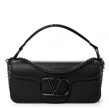 Calfskin Monochrome Vlogo Loco Shoulder Bag Black