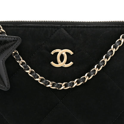 Velvet Effect Nylon Shiny Crumpled Calfskin Coco Neige Quilted Clutch With Chain Black