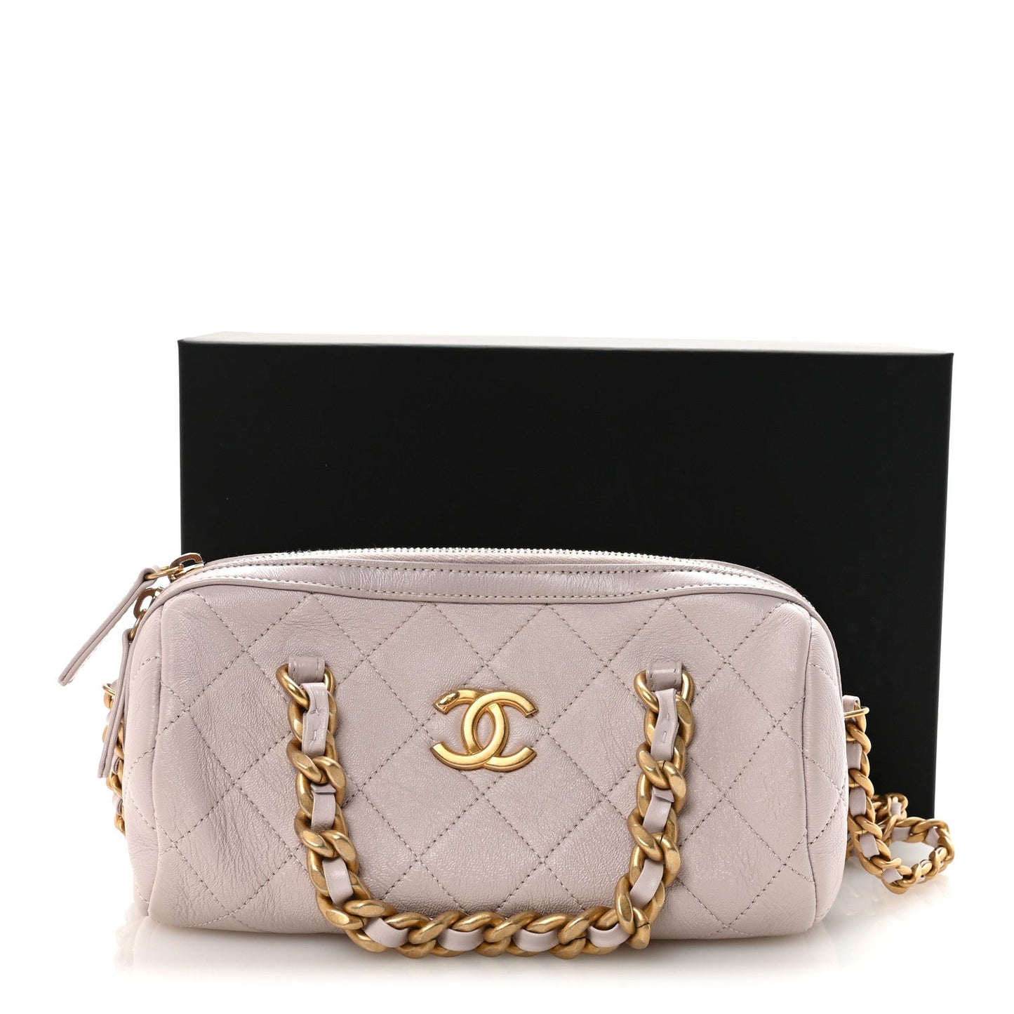 Shiny Lambskin Quilted Small Fashion Therapy Bowling Bag Lilac
