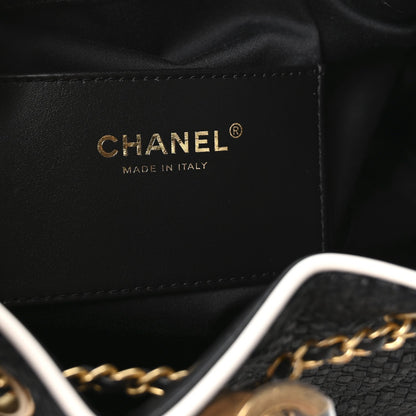 Braided Raffia Calfskin Small Chanel 25 Handbag Black White