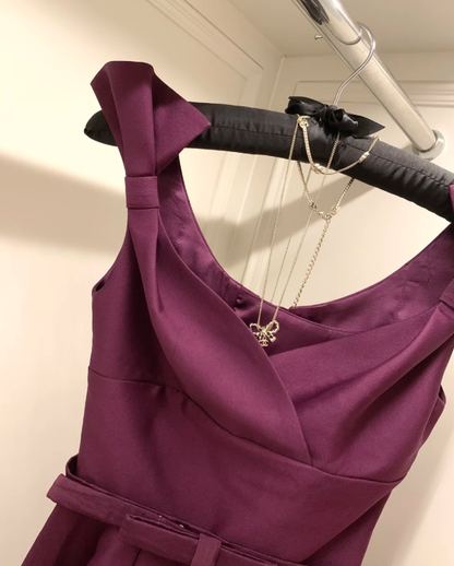 Purple bow strap waist slim fit A-line short skirt homecoming dress R4154