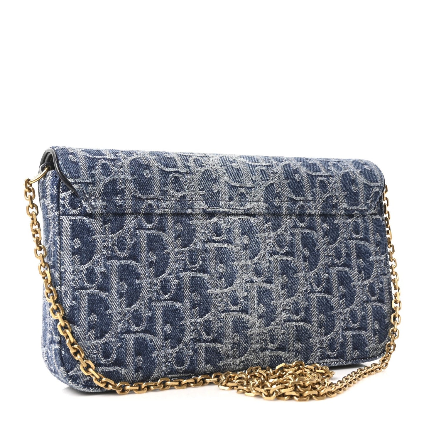 Oblique Denim Saddle Chain Long Wallet Blue
