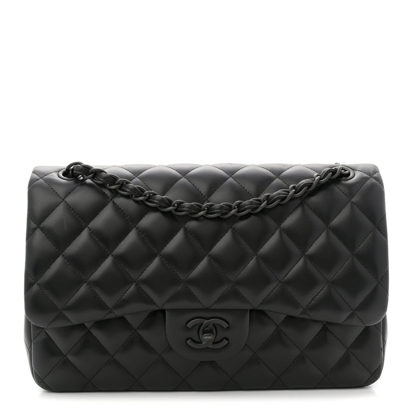 Lambskin Quilted Jumbo Double Flap So Black