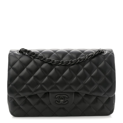 Lambskin Quilted Jumbo Double Flap So Black