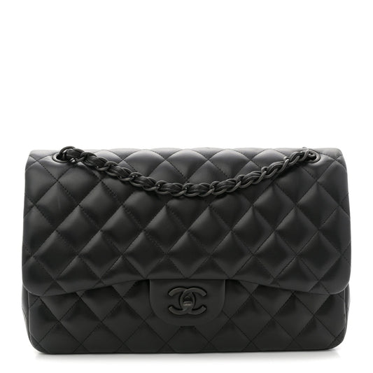 Lambskin Quilted Jumbo Double Flap So Black