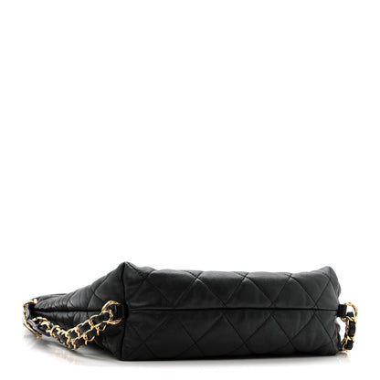 Lambskin Quilted Maxi Hobo Black