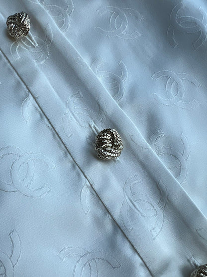 CC 25SS Round Neck Jacket in White Silk Jacquard  277155