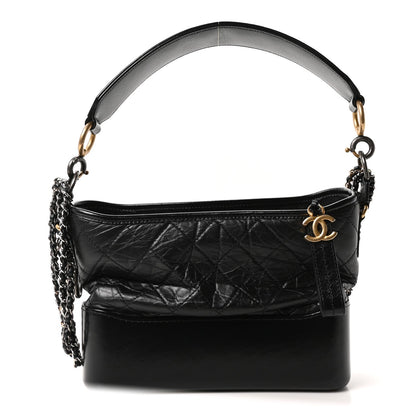 Aged Smooth Calfskin Quilted Medium Gabrielle Logo Hobo Black