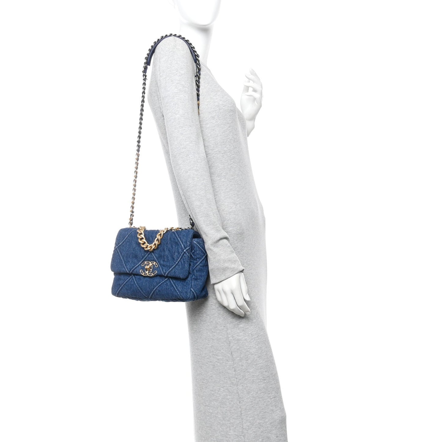 Denim Quilted Medium Chanel 19 Flap Blue