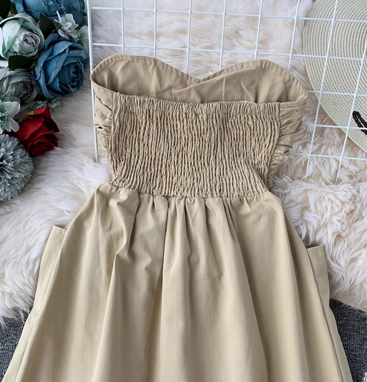 Dress women 2025 new sexy tube top waist off-shoulder solid color mid-length skirt all-match skirt R0367