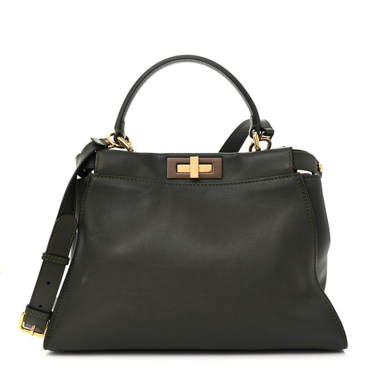 Vitello Seta Shiny Nappa Medium Peekaboo Iconic Satchel Verde Prato Makeup