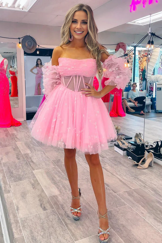 omberprom Elegant A-Line Graduation Dresses Pleated Tulle Homecoming Dress