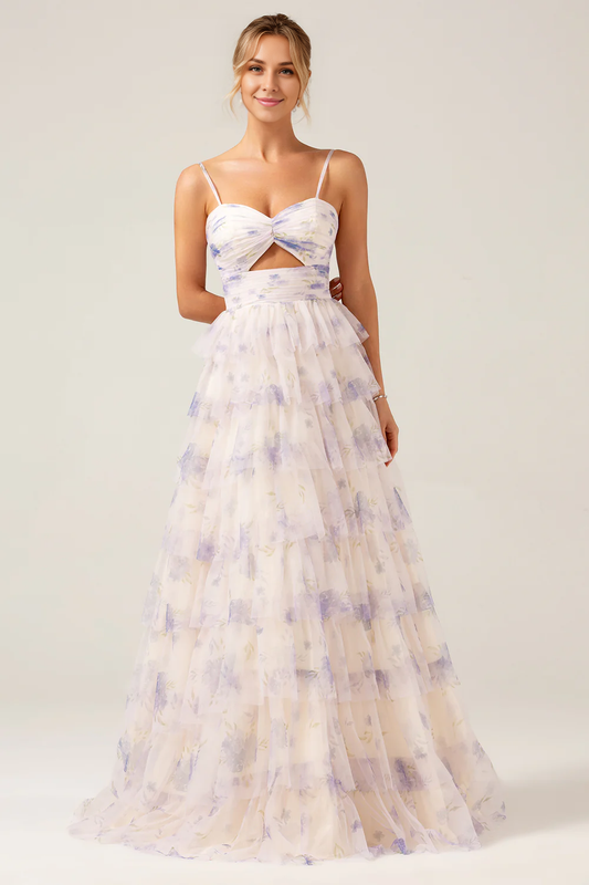 omberprom A-Line Spaghetti Straps Cut Out Long Prom Dress Maxi Dress Charming Evening Party Dress