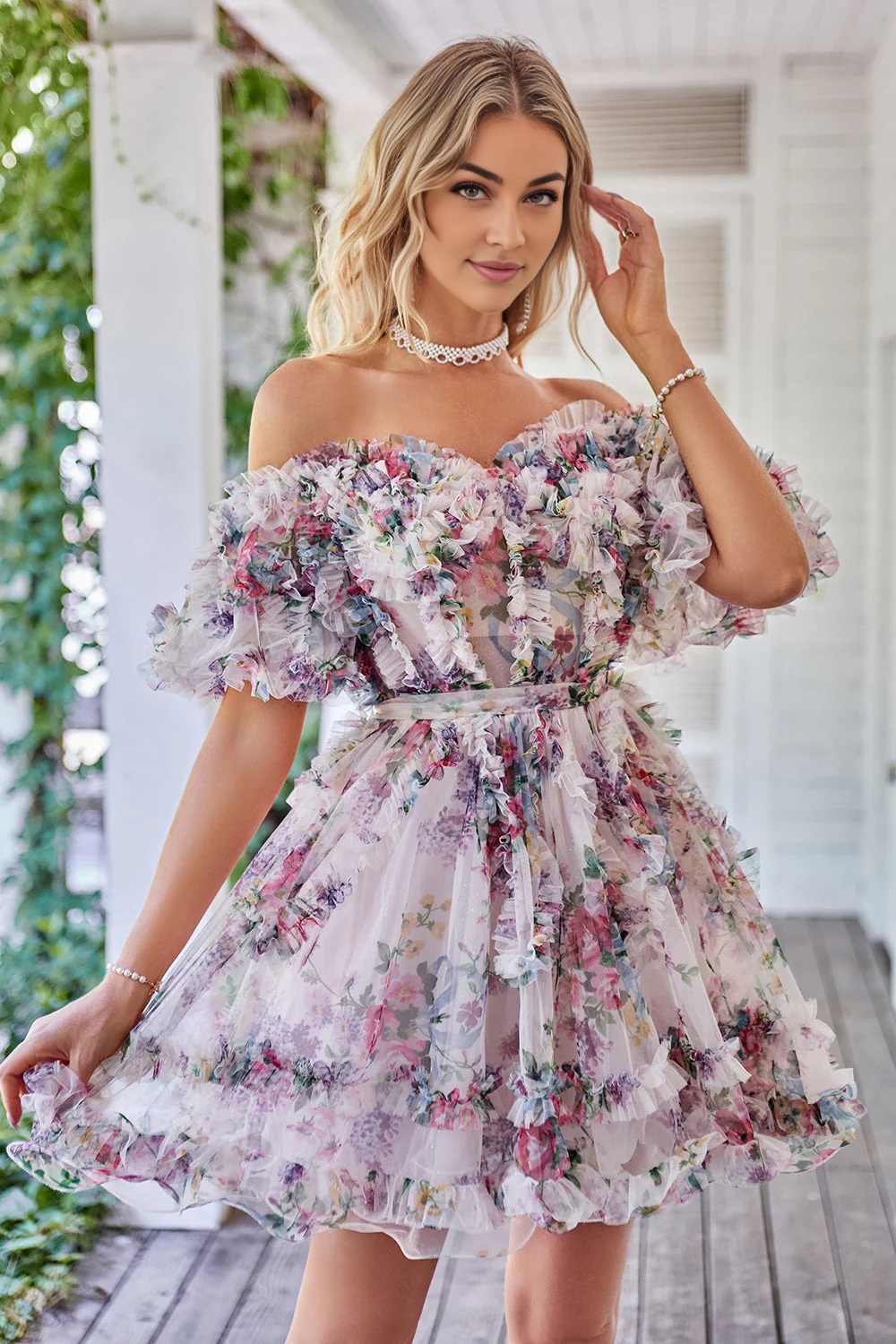 omberprom A Line Short Homecoming Dress Off the Shoulder Tulle Stylish Dusty Rose Evening Dress