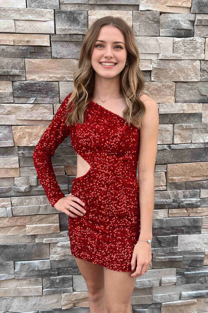 omberprom Sheath Evening Dress Sequin One Shoulder Homecoming Dress