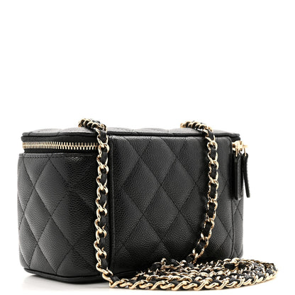 Caviar Quilted Small Vanity Case With Chain Black