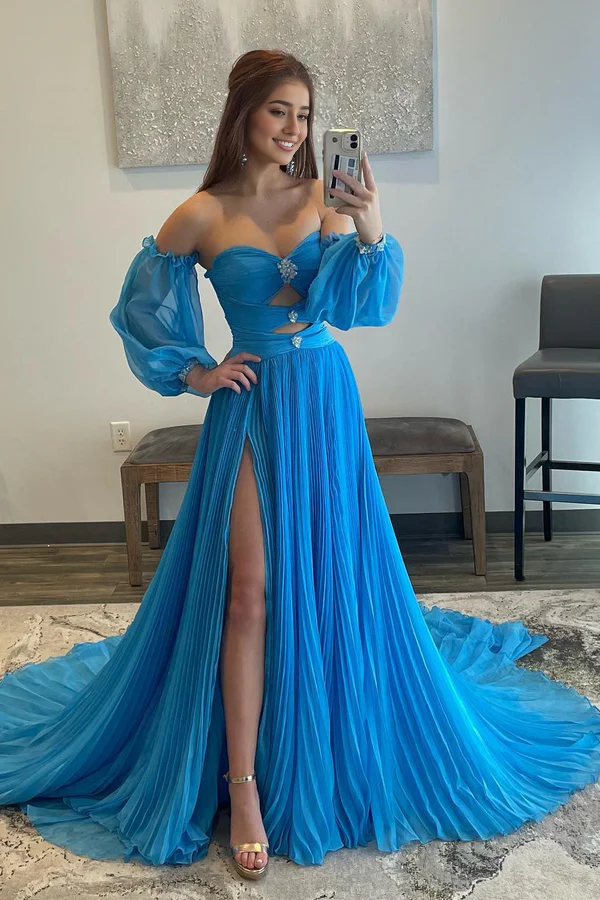 omberprom Hunter Green Rhinestones Strapless Evening Dress A-Line Prom Dress with Sleeves