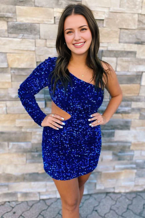 omberprom Sheath Evening Dress Sequin One Shoulder Homecoming Dress