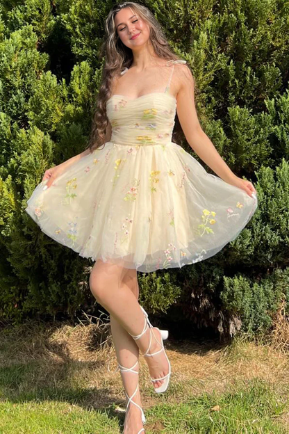 omberprom Elegant A Line Graduation Dresses Short Floral Embroidery Homecoming Dress
