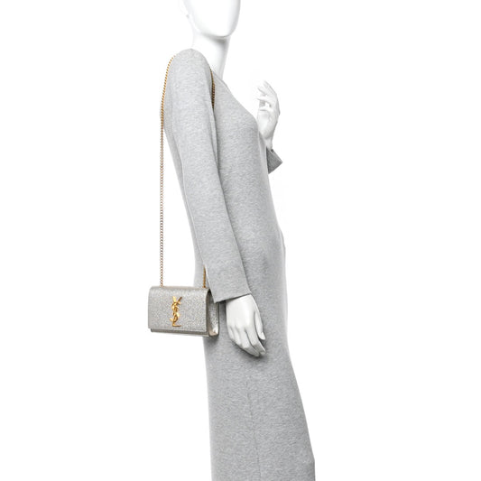Metallic Calfskin Small Classic Monogram Kate Satchel Platine