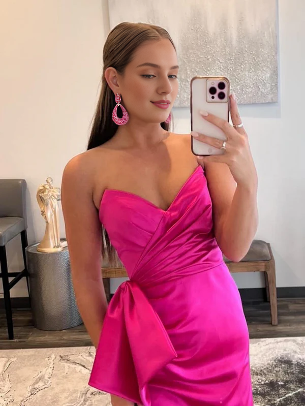 omberprom Mermaid Evening Dress Strapless Long Satin Prom Dress with bow tie