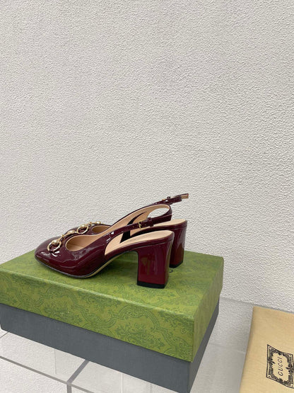 GG WOMEN'S HORSEBIT SLINGBACK 65MM IN WINE RED CALFSKIN