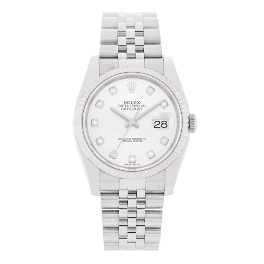 Stainless Steel 18K White Gold Diamond 36mm Oyster Perpetual Datejust Watch Silver 116234