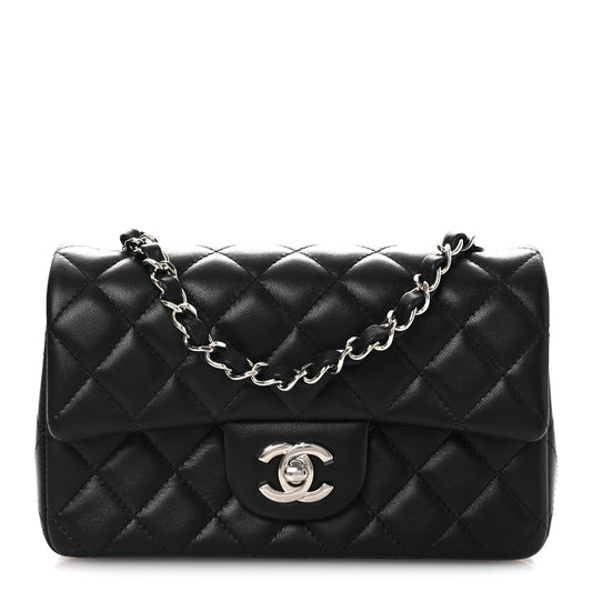 Lambskin Quilted Mini Rectangular Flap Black