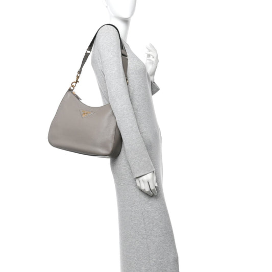 Vitello Daino Soft Large Zippered Messenger Hobo Argilla