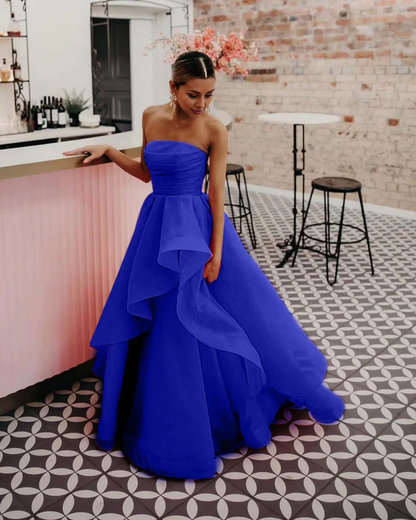 omberprom Elegant A Line Strapless Sleeveless Long Prom Dress Charming Evening Party Dress