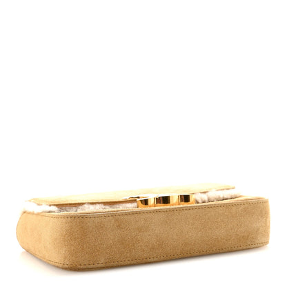 Suede Shearling Triomphe Chain Shoulder Bag Beige