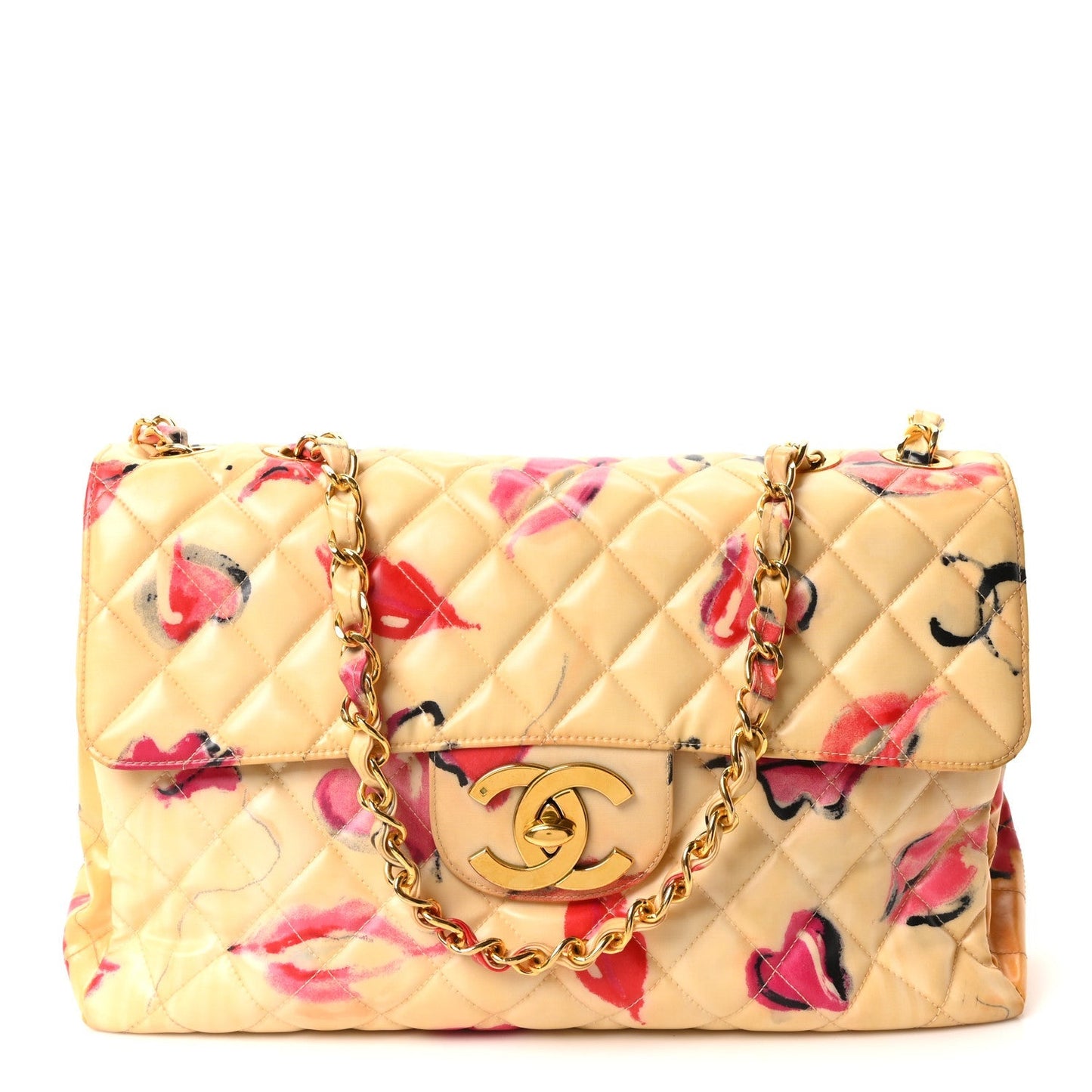 Coated Canvas Quilted Lips and Kisses Graffiti XL Jumbo Single Flap White Multicolor