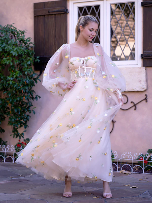 omberprom Sweetheart Prom Dresses Neck Embroidered Lace Maxi Length Tulle Gown Evening Dress