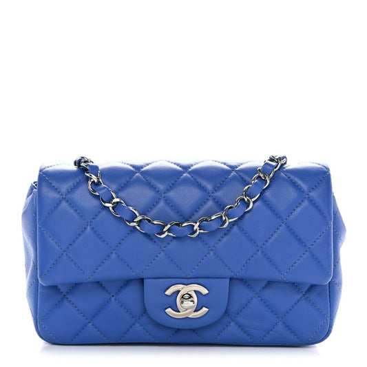 Lambskin Quilted Mini Rectangular Flap Blue