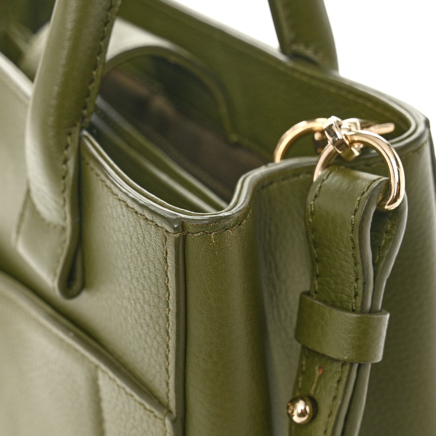 Grained Calfskin Mini Neo Executive Shopper Tote Khaki