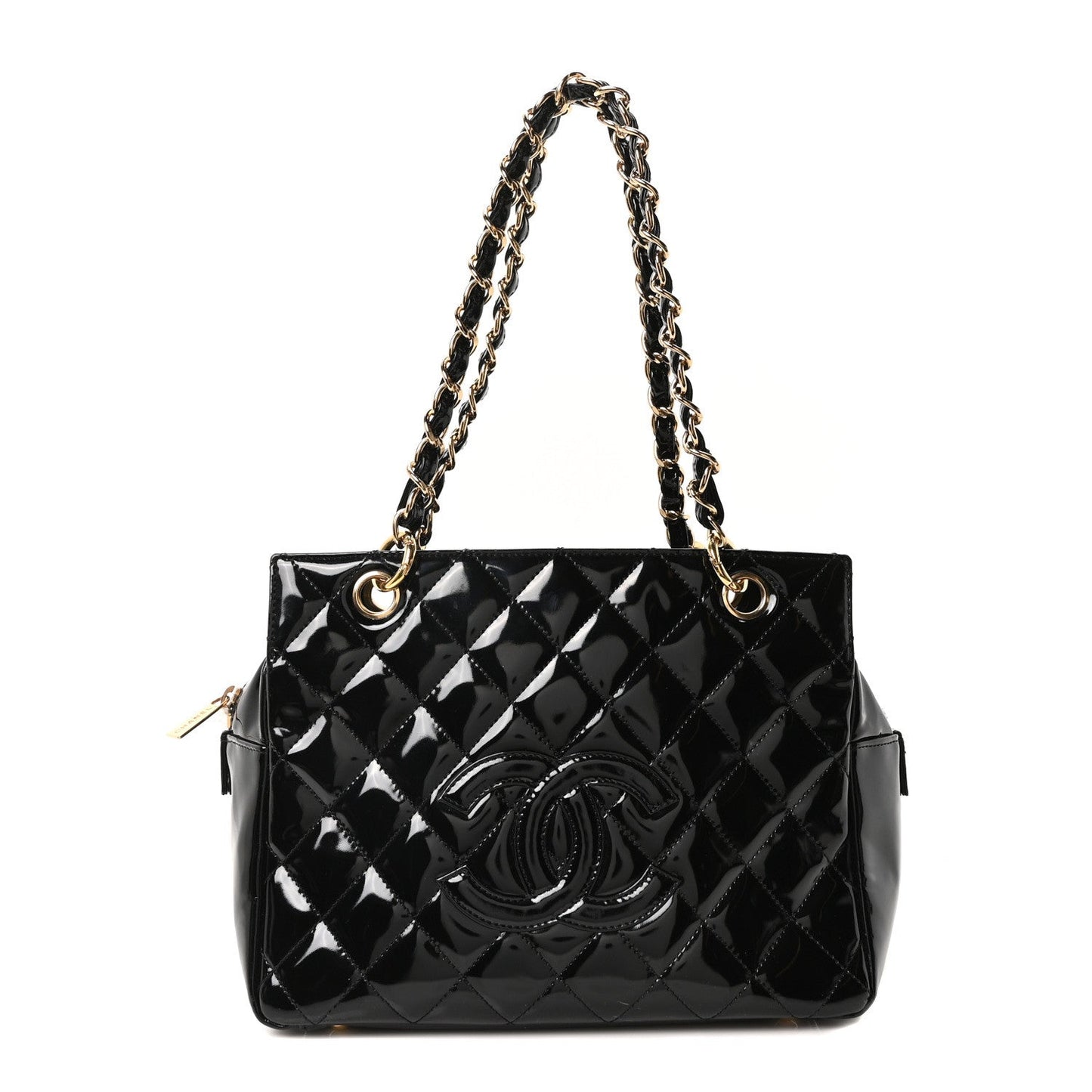 Patent Quilted Petit Timeless Tote PTT Black