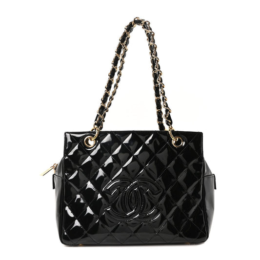 Patent Quilted Petit Timeless Tote PTT Black