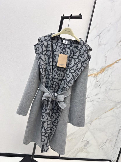 Burberry 25 Hooded Long Coat Gray Wool