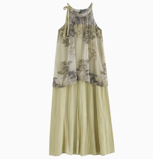 2025 Summer New Chinese Style Sleeveless Dress Retro Printed Long Dress R1917