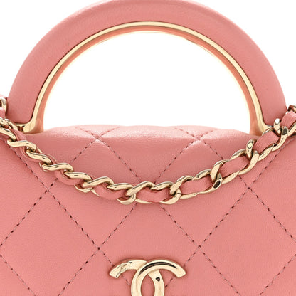 Lambskin Quilted Top Handle Flap Clutch With Chain Pink