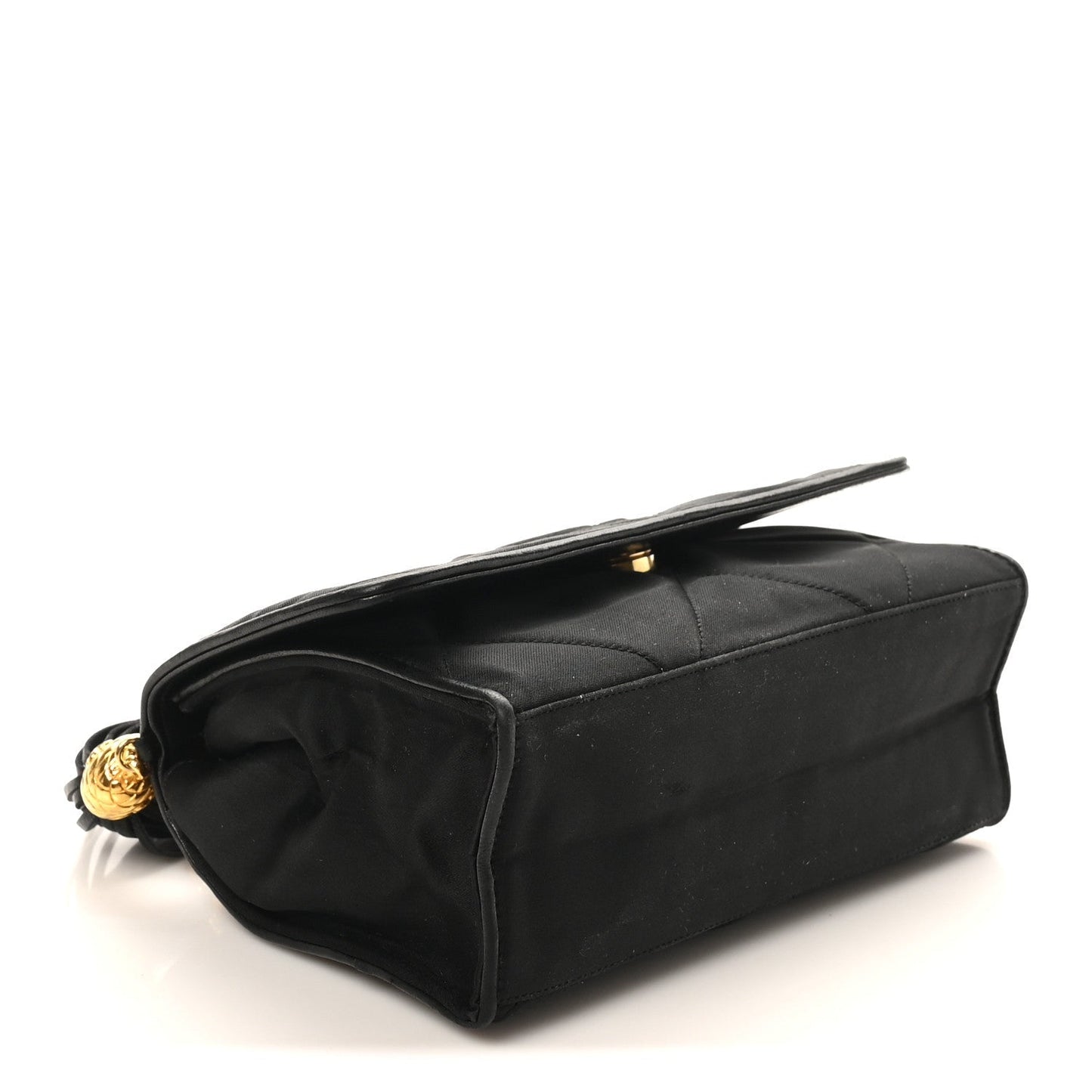 Satin Diamond Quilted Tassel CC Small Flap Bag Black