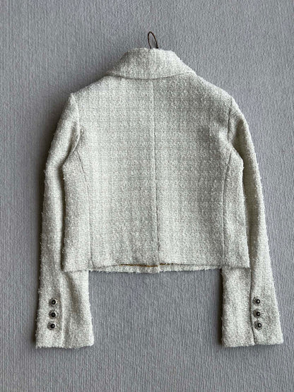 Chanel 2025 White Woven Tweed Fabric Jacket 318544