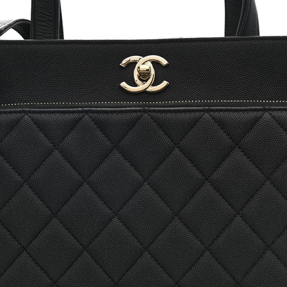 Caviar Quilted Large Business Affinity Shopping Bag Black