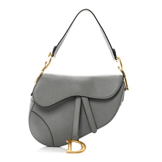 Grained Calfskin Saddle Bag Grey Stone