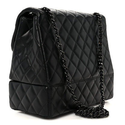 Lambskin Quilted Cockpit Flap Bag Black