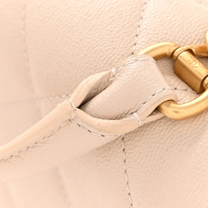 Shiny Caviar Quilted Mini Top Handle Flap Ecru