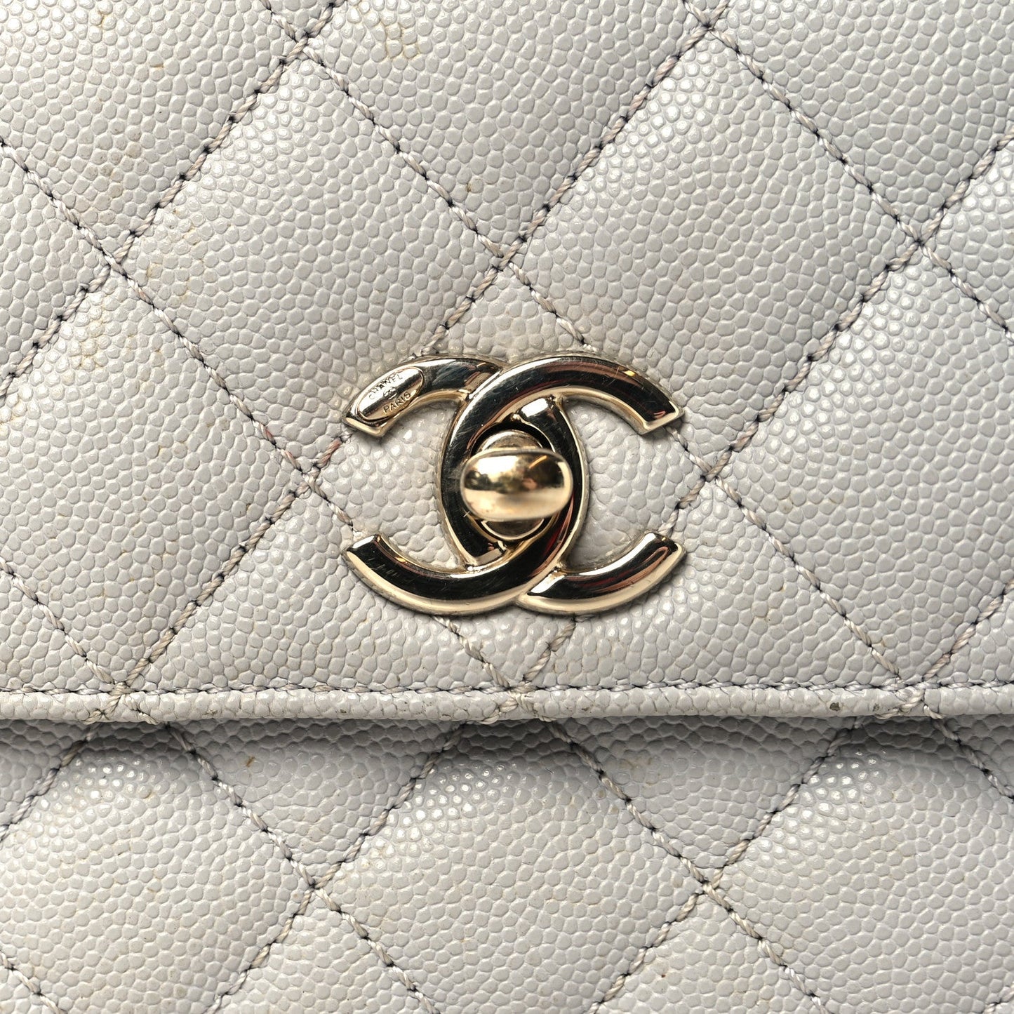Caviar Quilted Mini Coco Handle Flap Light Grey